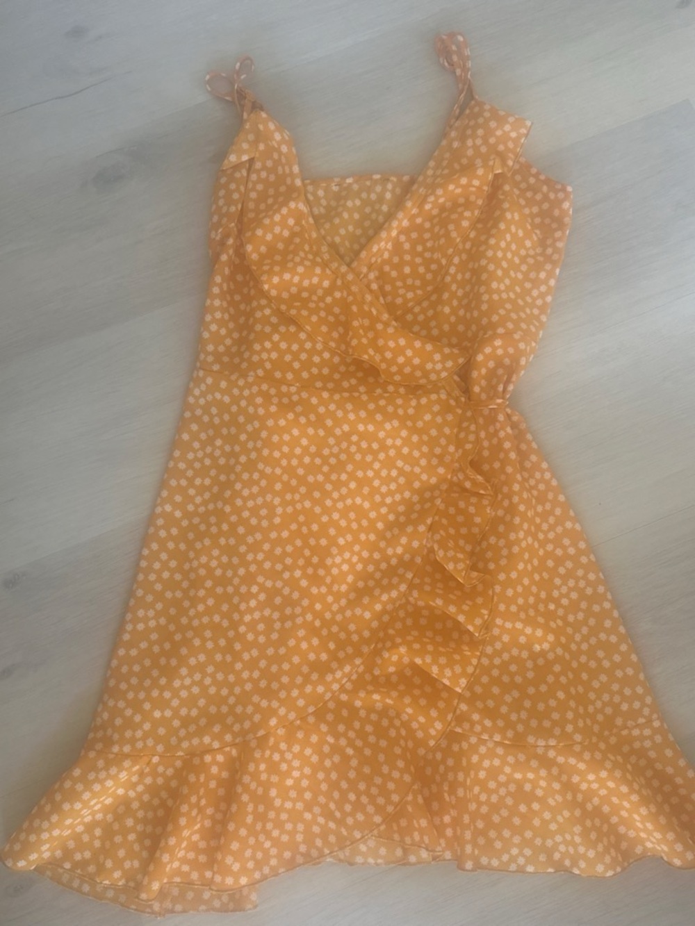 Yellow Floral Ruffle Wrap Dress